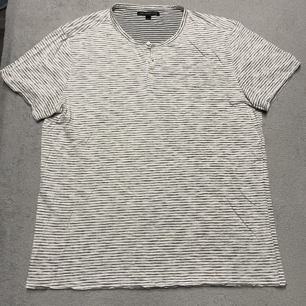 John Varvatos Henley Shirt Mens XL White Gray Striped Thin‎ Casual Preppy